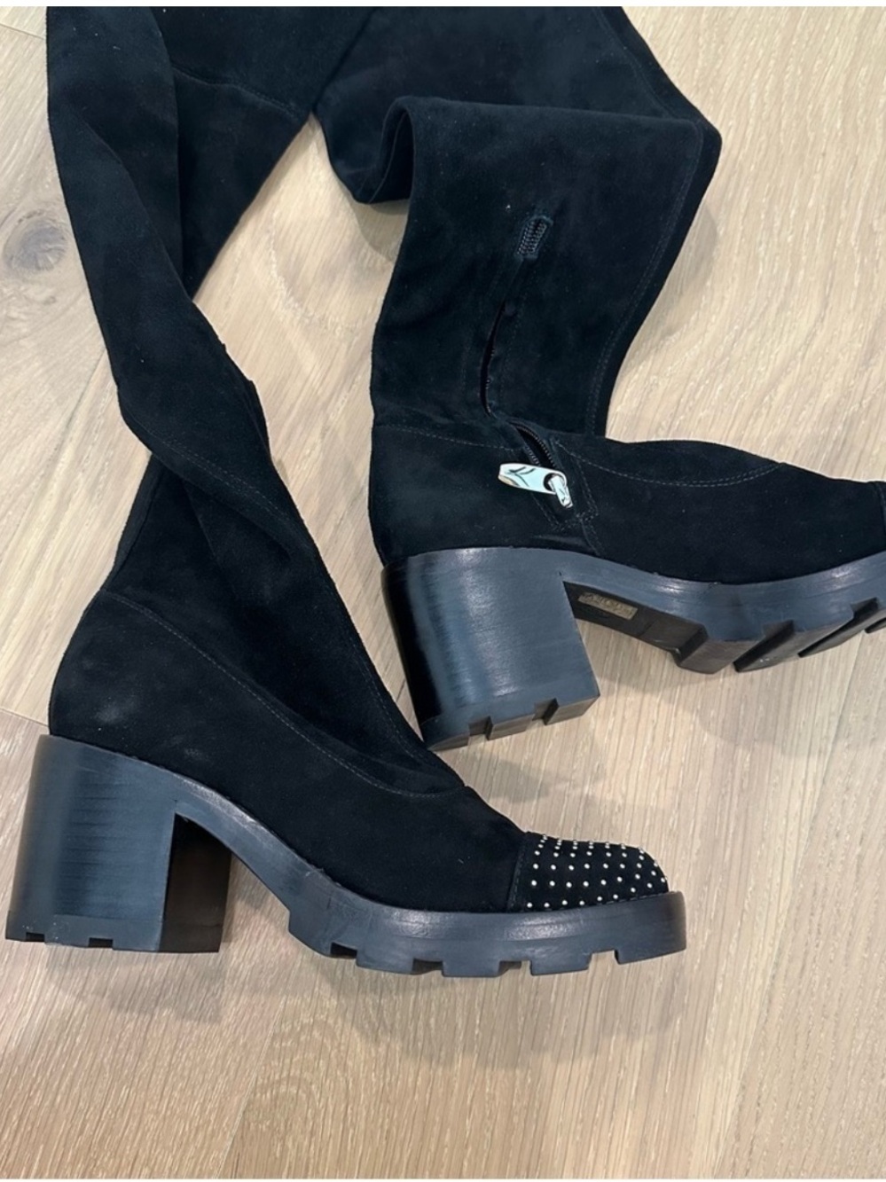 Sigerson Morrison Women’s Over the Knee Black Suede Heeled Boots Knee High Boots - Picture 10 of 16
